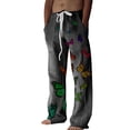 thumbnail image 2 of Cotton Linen Pants for Men 2026 Spring Summer Casual Elastic Waist Straight Leg Butterfly Print Beach Pants with Pockets, 2 of 4