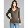 thumbnail image 2 of Essential Basic Women's Junior and Plus Size Vneck Tshirt Long Sleeves Shirt Tee, 3xl, 3Pk White, Olive, Red, 2 of 5