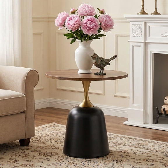 StnTalk Round Side Table 23.6", Modern Walnut End Table with Pedestal Base, Small Accent Table for Living Room Bedroom Sofa, MDF Wood Top Coffee Table for Small Space