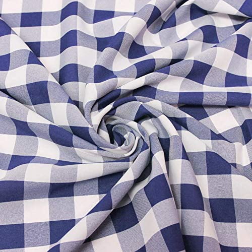 60" Wide Checkered Gingham Buffalo Check Polyester Poplin Fabric - Navy & White - 25 Yards
