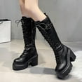 thumbnail image 5 of Black Ladies Knee High Boots With A Thick Sole And Lace Up Closure For A Versatile And Trendy Outdoor Look, 5 of 9