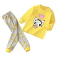 thumbnail image 2 of ZHOGXU Kids Boys Girls Outfit Cartoon Print Long Sleeve Round Neck Top And Pants Comfortable Breathable Set Sleepwear For Everyday Wear,Yellow,2-3 Years, 2 of 4