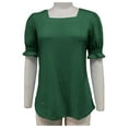 thumbnail image 3 of DondPO Tshirts Shirts for Women Short Sleeve Shirts Summer Solid Square Neck Princess Sleeve Short Sleeve Loose Women's T Shirt Top Womens Tops Summer Tops for Women Green 1 XXL, 3 of 5