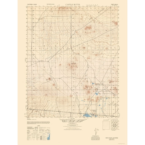 Topographical Map - Castle Butte Sheet - US Army 1943 - Vintage Wall Art