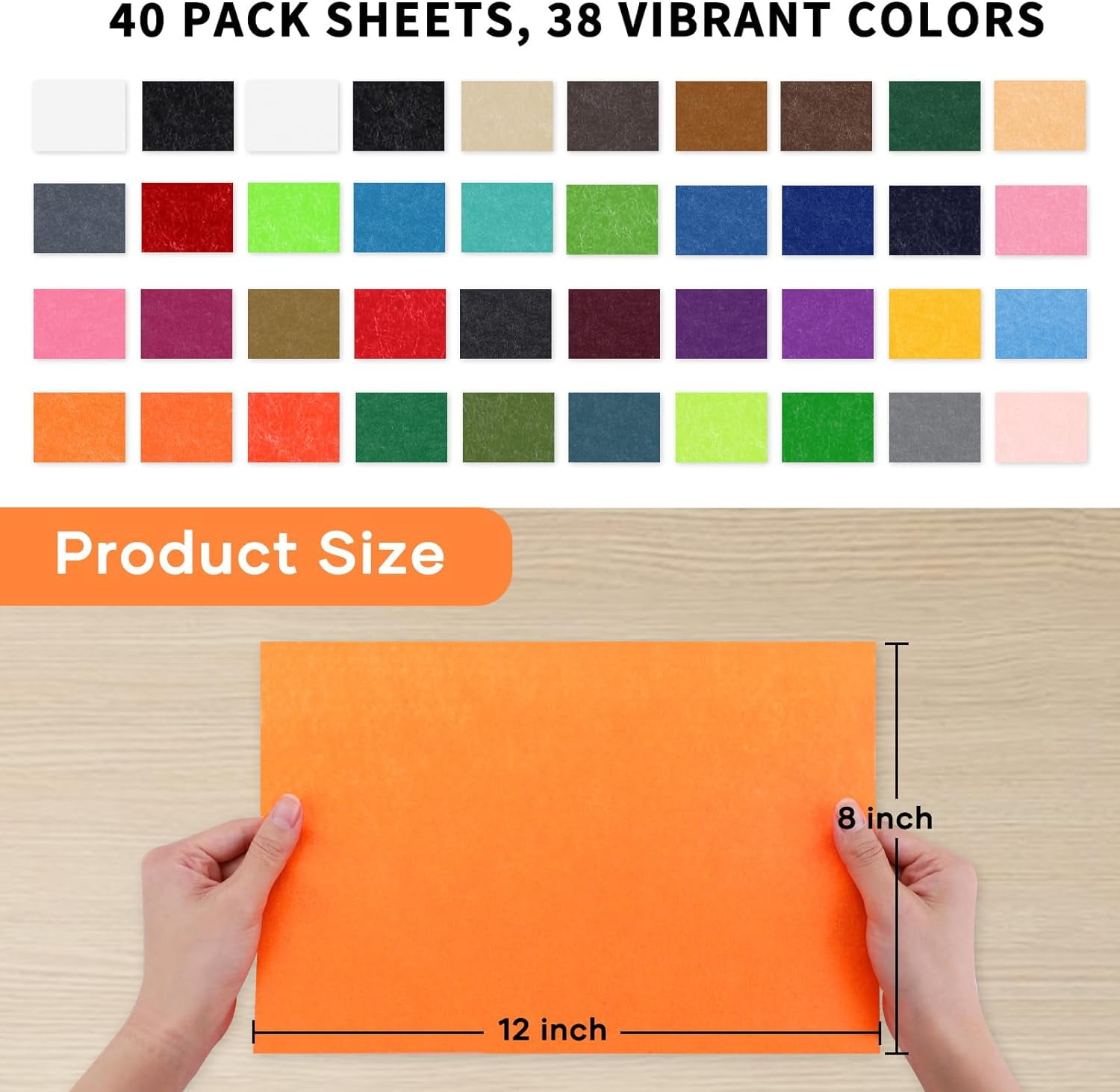 Felt Sheets for Crafts - 40pcs Stiff Felt for Craft, 8x12 Craft Sheet, 1mm Assorted Colors Felt Fabric Sheets, Thin Felt Pack Patchwork Craft Supplies, A4 Size for Halloween Christmas Decor