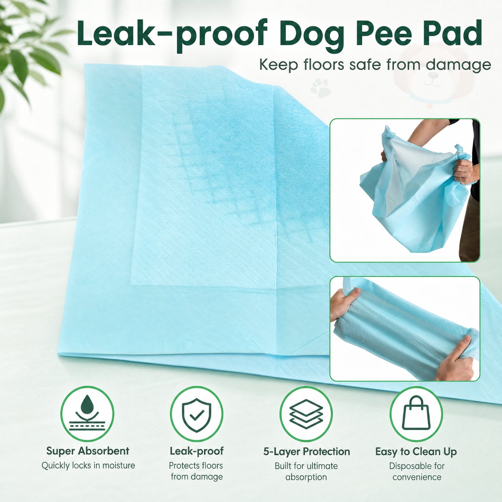 SUGIFT Pet Wee Pee Piddle Pads 24 x 36 Inch Super Absorbent Leak Proof Disposable Puppy Training Pads for Dogs, 150 Count, White
