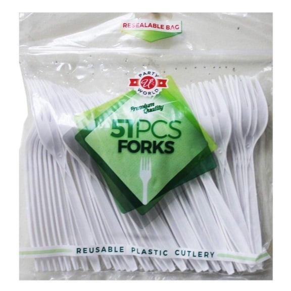 Disposable White Forks In Zipper Bag: 51Pcs