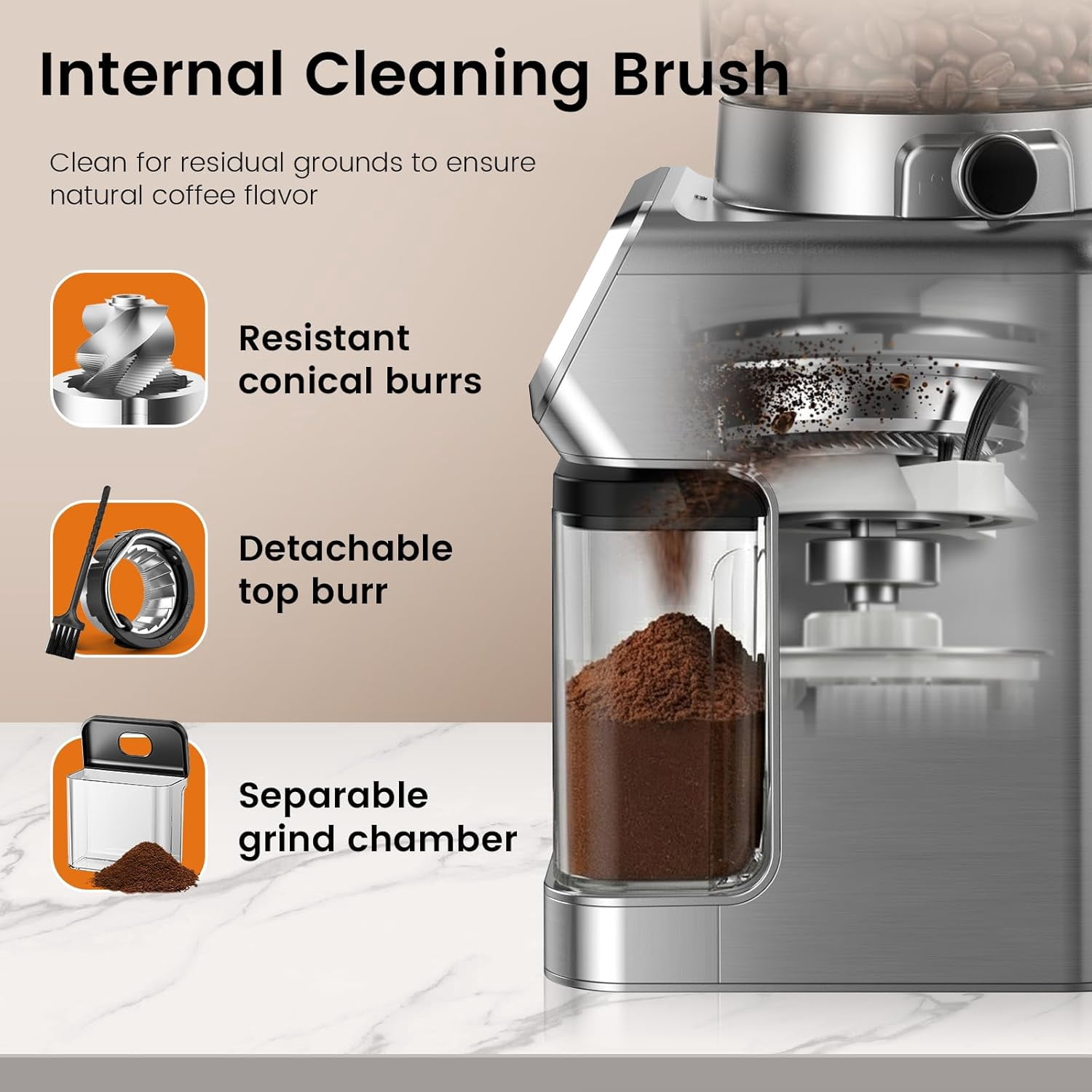 Electric Burr Coffee Grinder with 30 Settings, Stainless Steel Conical Burr for Home Kitchen