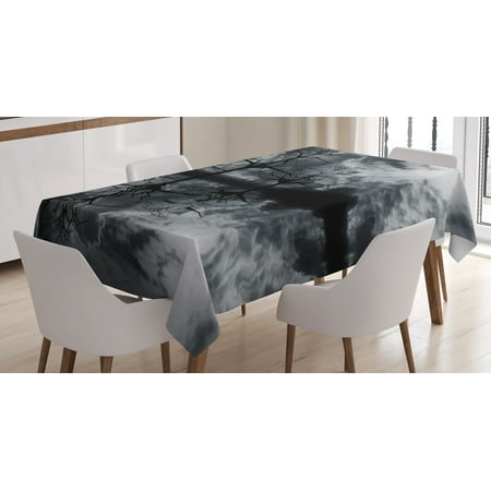 

Ambesonne Landscape Tablecloth Rectangular Table Cover Trees Night Sky Cloud 60 x90 Black White Grey