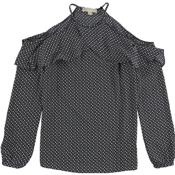 Michael Kors Womens Floral Cold Shoulder Blouse, Blue, Small