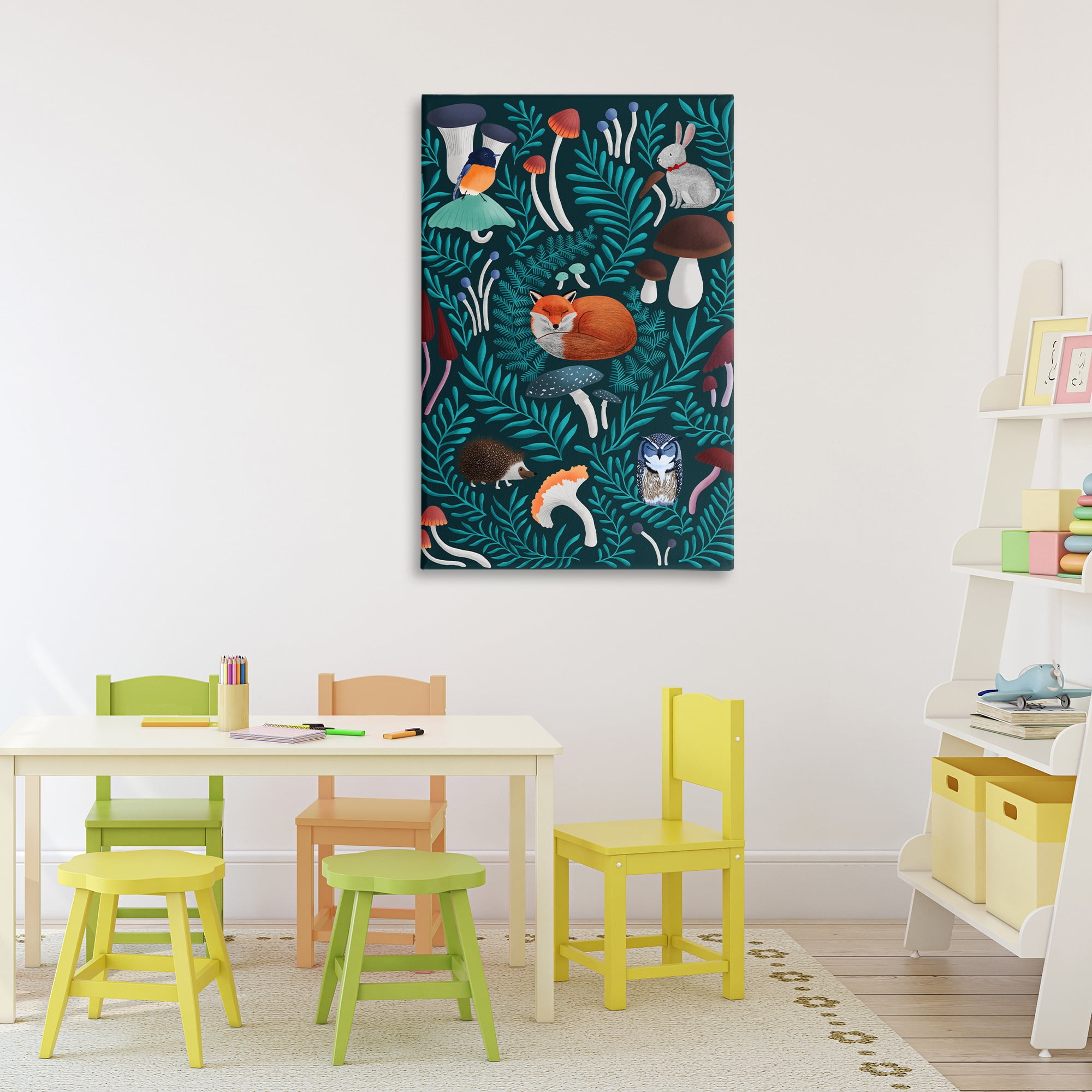 Woodland Animals & Botanical Sprigs Canvas Wall Art, design by Metka Hiti