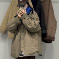 thumbnail image 3 of Chaquetas para mujer Otoño Diseño de rana rómbica sólida Prendas de abrigo Cárdigans de manga larga de gran tamaño Abrigos vintage casuales Tops de mujer, 3 of 4