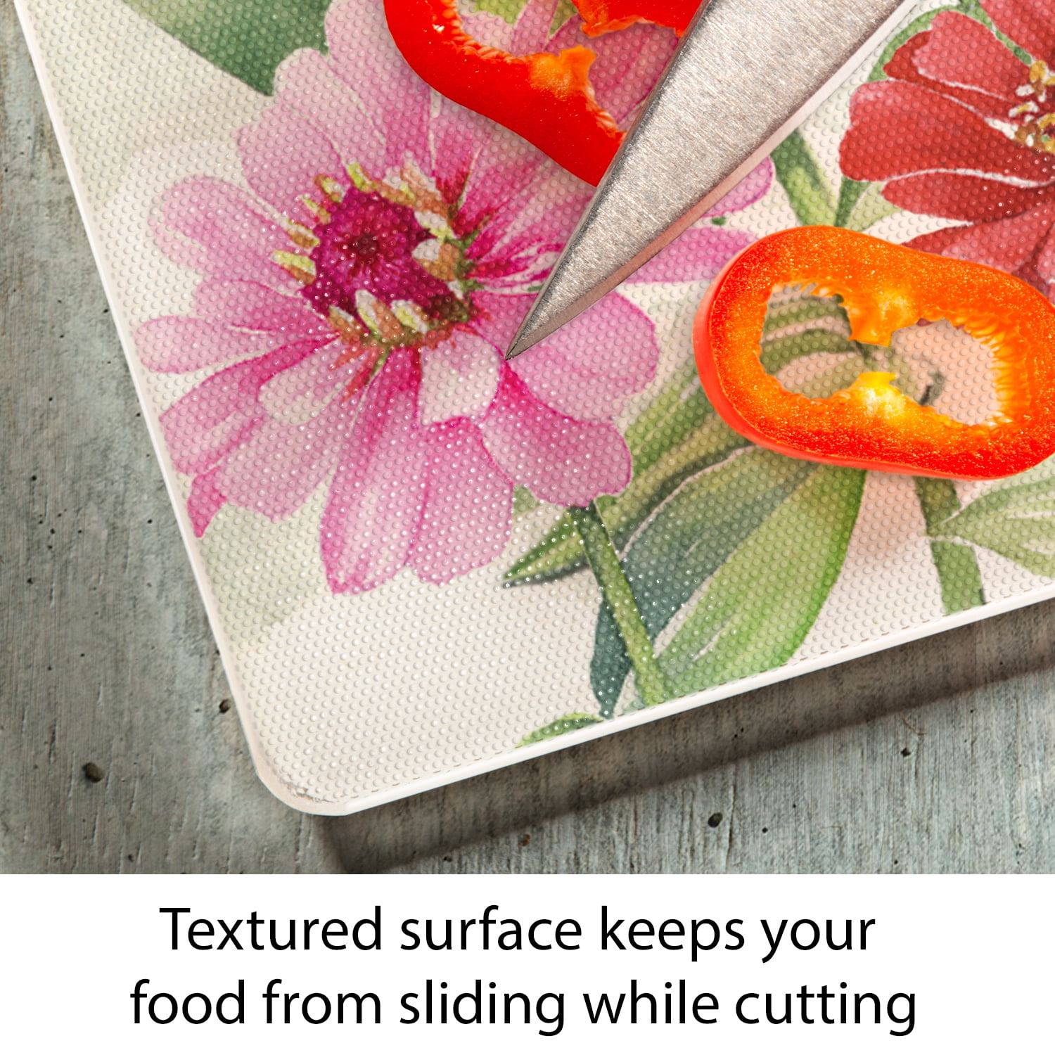 CounterArt Zinnias & Butterflies 3mm Tempered Glass Cutting Board 15" by 12"