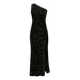 thumbnail image 6 of BLTIBY Women Sequin Evening Dress Hip Wrap V-Neck One Shoulder Ruched Waist Sleeveless Glitter Cocktail Party Slim Fit Formal Gowns with High Split Black M, 6 of 6
