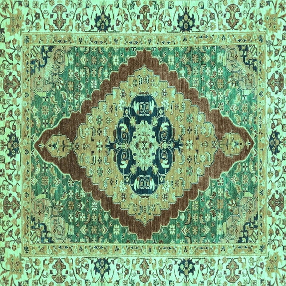 Ahgly Company Indoor Square Abstract Turquoise Blue Modern Area Rugs, 3' Square