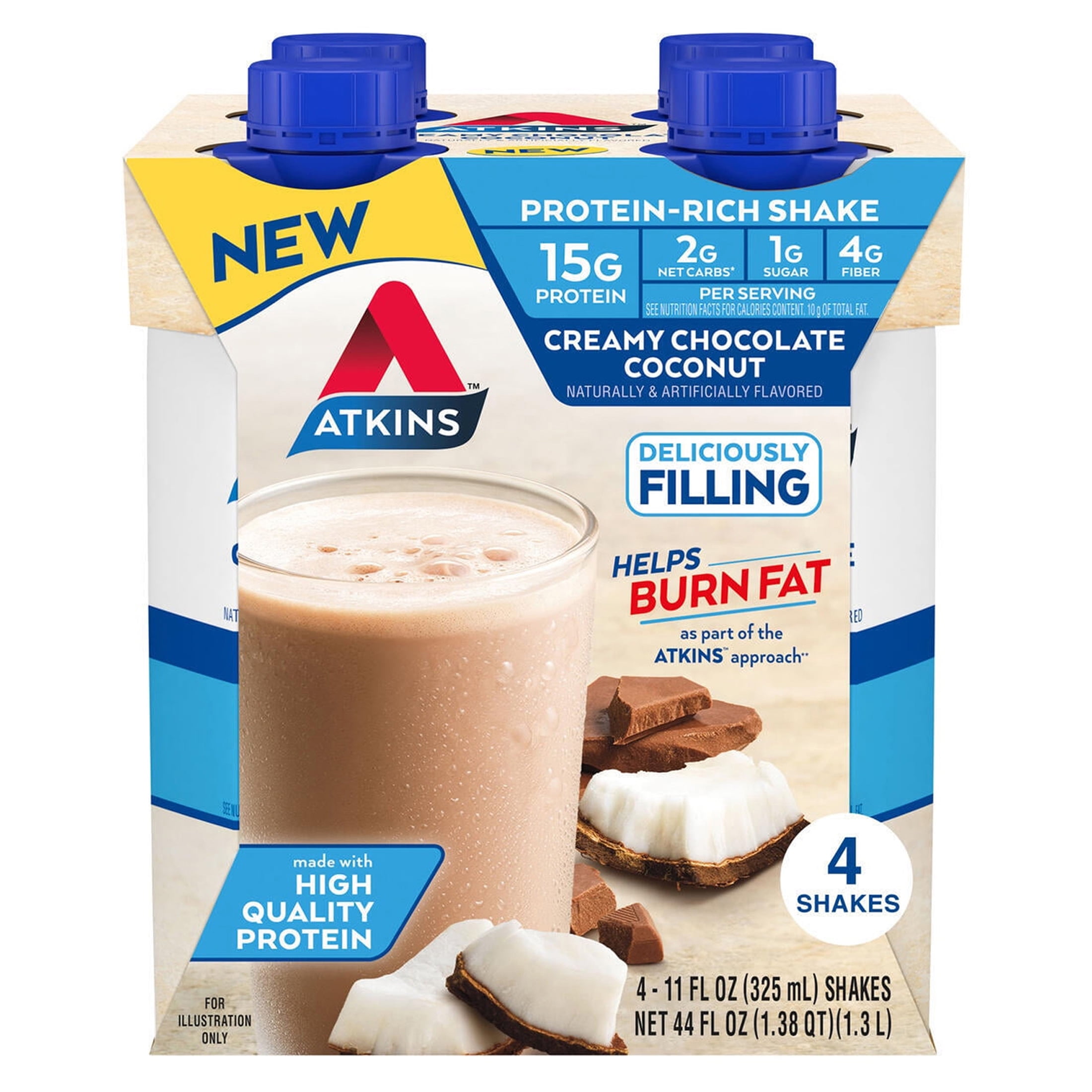 (6 pack) Atkins Creamy Chocolate Coconut Protein Shake, High Protein, Low Carb, 4 Count