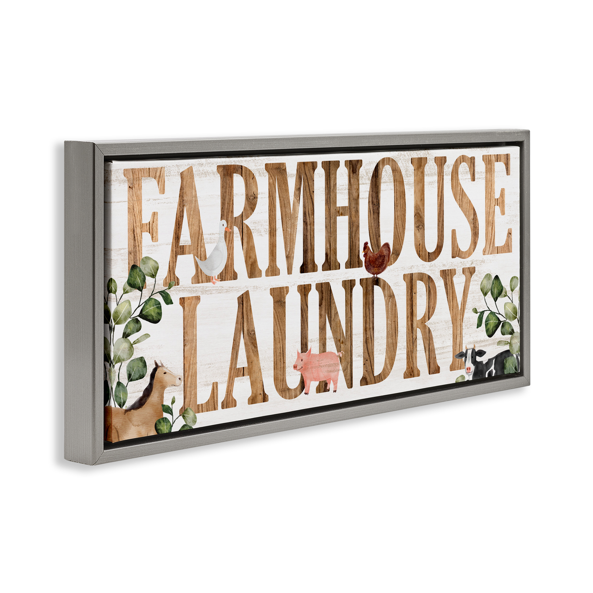 Rustic Farmhouse Laundry Gray Framed Floater Canvas Wall Art, design by Kim Allen
