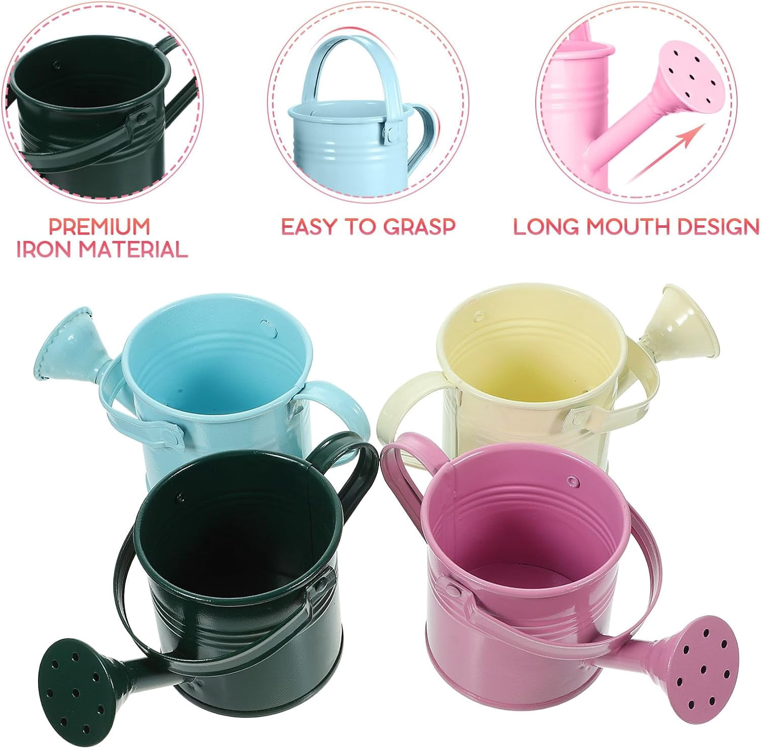 5pcs Kids Watering Can: Small Metal Iron Watering Can for Garden Plants, Mini Garden Can for Indoor Outdoor Use, Random Color