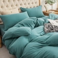 thumbnail image 5 of PURE ERA 2pc Duvet Cover Set Twin Size 100% Cotton Jersey Knit Cotton,Solid Teal Green (1pc Pillow Sham,Zipper Closure), 5 of 5