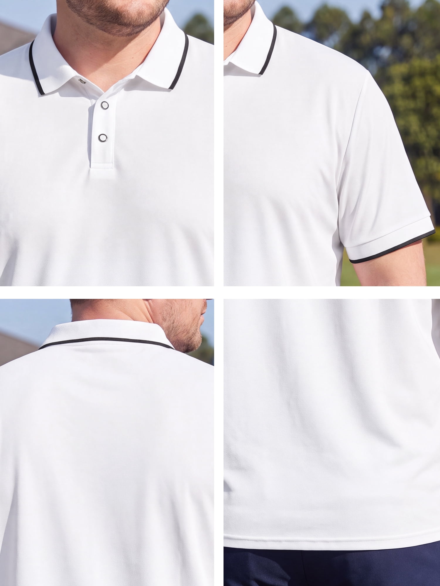 DARING DIVA Men's Big & Tall Shirts Casual Short Sleeve Color Block Polo Shirt 2XL White