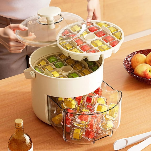 Ice Cube Trays, 2-Layer Portable Ice Cube Mould with Lid & Storage Bin, 40pcs Ice Tray for Freezer Drinks Cocktails Coffee