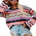 thumbnail image 4 of Chandail en Tricot Crochet pour Femmes, Col à Rayures, Crop Top Y2k, Automne, Décontracté, Bleu Royal, TG, 4 of 6