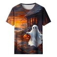 thumbnail image 3 of Women's Halloween Shirts Short Sleeve Crewneck Graphic Tees Ghost Pumpkin Print Casual Fall Tops Novelty Holiday Party Blouses Lightweight Comfortable Apparel, 3 of 5