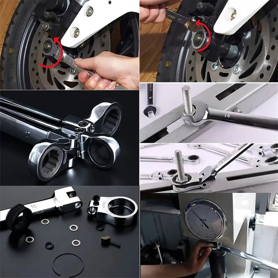 16pcs flexible head ratchet wrench set 6-22mm, mechanic auto repair maintenance open end dual purpose wrench ratchet wrench