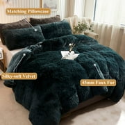 XeGe Faux Fur Comforter Cover Set 3 Pieces Furry Plush Duvet Cover, Luxury Ultra Soft Velvet Fuzzy Fluffy Bedding Set, Shaggy Duvet Cover with 2 Pillow Shams, Zipper Closure, King Size, Navy Blue