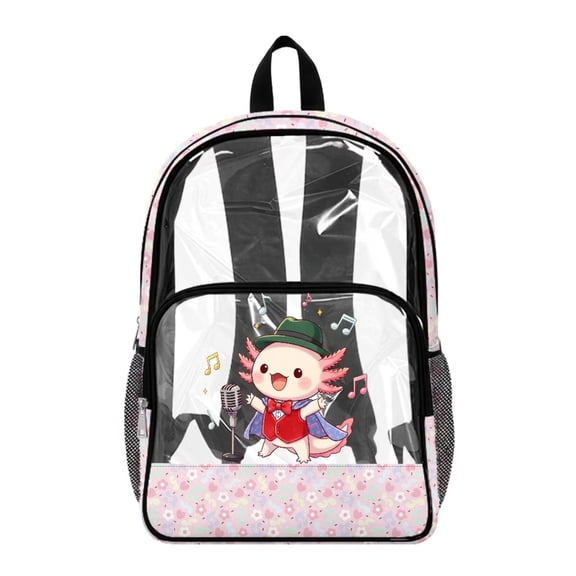 Xoenoiee Axolotl Music Note Print Kids Clear Backpack for Girls See Through Preschool Kindergarten Elementary School Backpack Transparent Bookbag Schoolbag Daypack with Adjustable Padded Straps