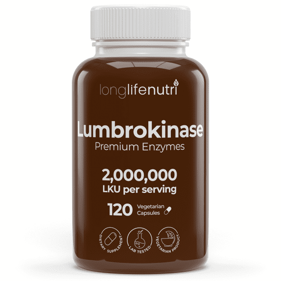 LongLifeNutri Lumbrokinase 100mg – 120 Vegetarian Capsules for Circulatory Health, Maximum Activity 2,000,000 Units per Serving