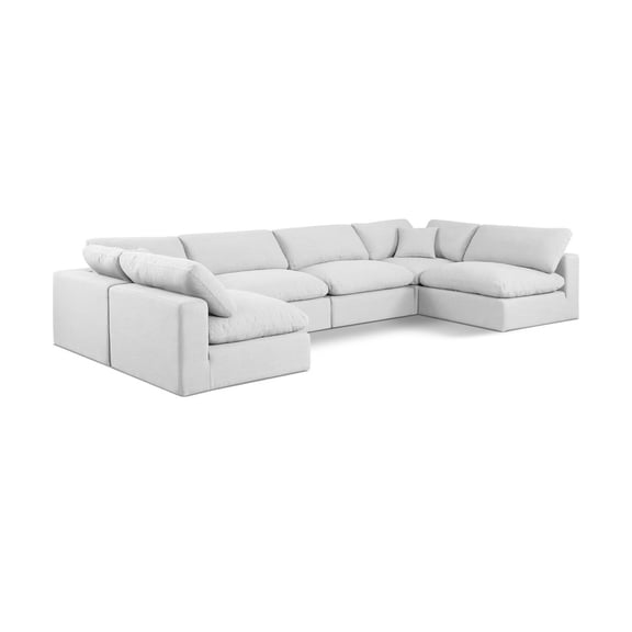 Meridian Furniture Comfy White Linen Textured Fabric Modular Sectional