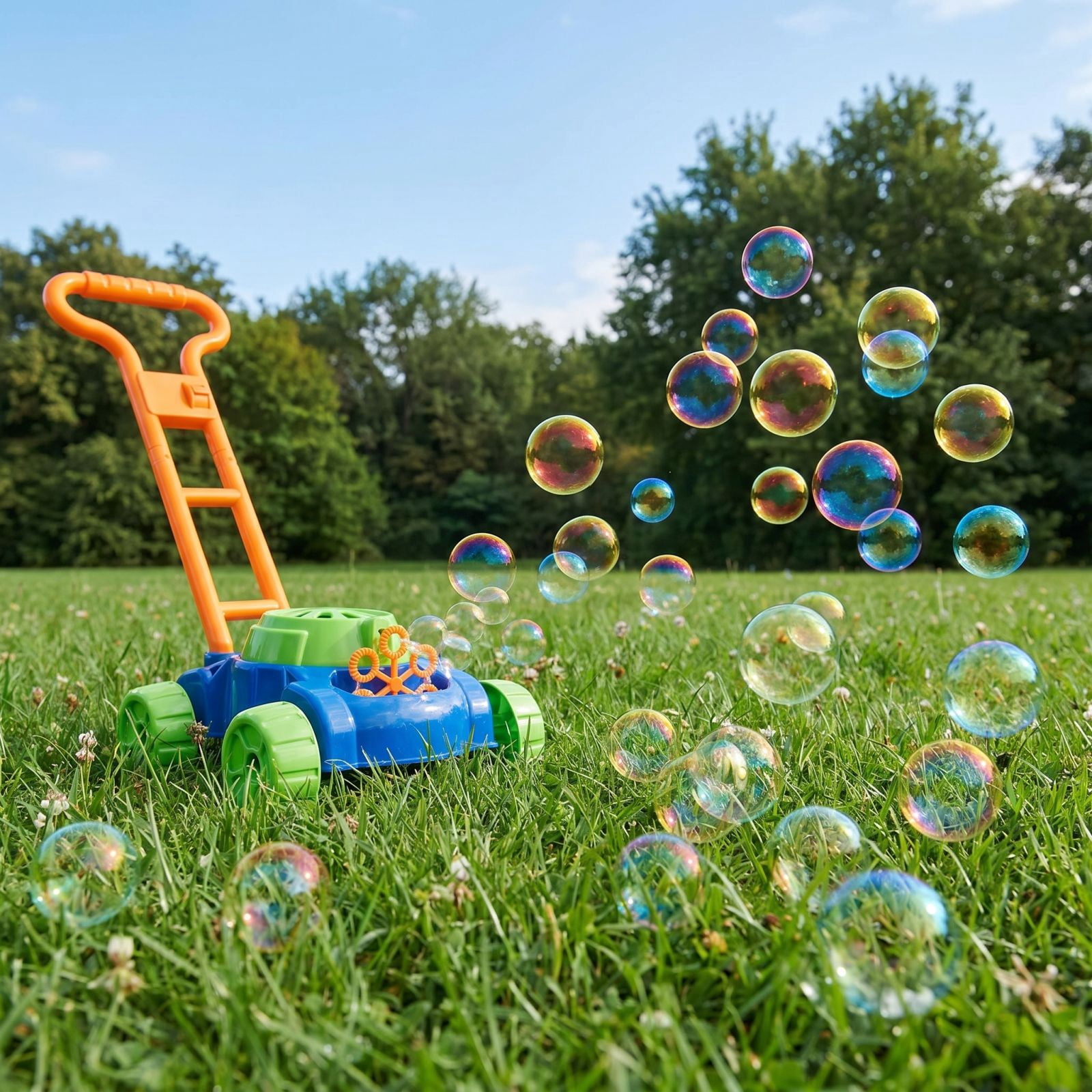 Push Lawn Bubble Blowing Machine with Automatic Bubble Maker and 50ml Solution, Outdoor Rolling Bubble Cart ABS Design for Interactive Party Activities