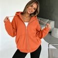 thumbnail image 7 of Zip Up Hoodie Women Lightweight Jacket Oversized Sweatshirt Solid Color Fall Clothes Long Sleeve Loose Fit Y2K Tops,Orange L, 7 of 7