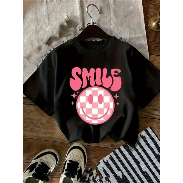 Girls Short Sleeve T-shirt Summer Casual Round Neck Printed Loose T-shirt Top