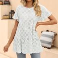thumbnail image 2 of Camiseta de mujer con cuello redondo, manga corta con volantes, Color puro, holgada, elegante, Jersey de verano, 2 of 6