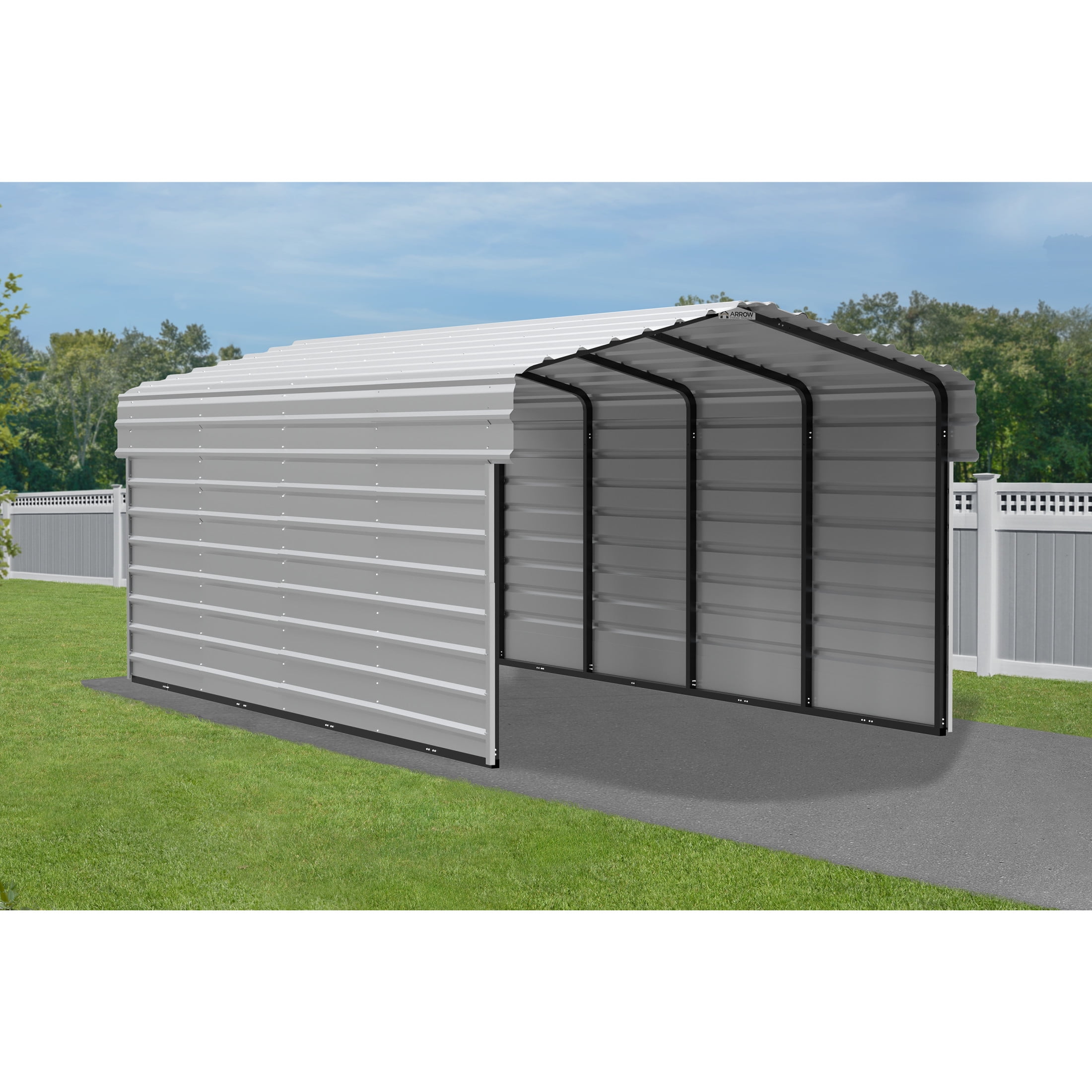 Arrow 10 x 20 x 7 ft Eggshell Steel Carport With 2 Side Wall Kit