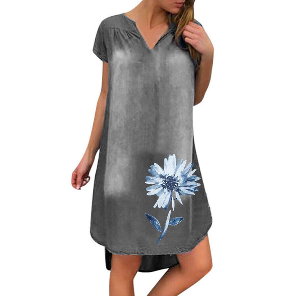 short sleeve denim midi dress