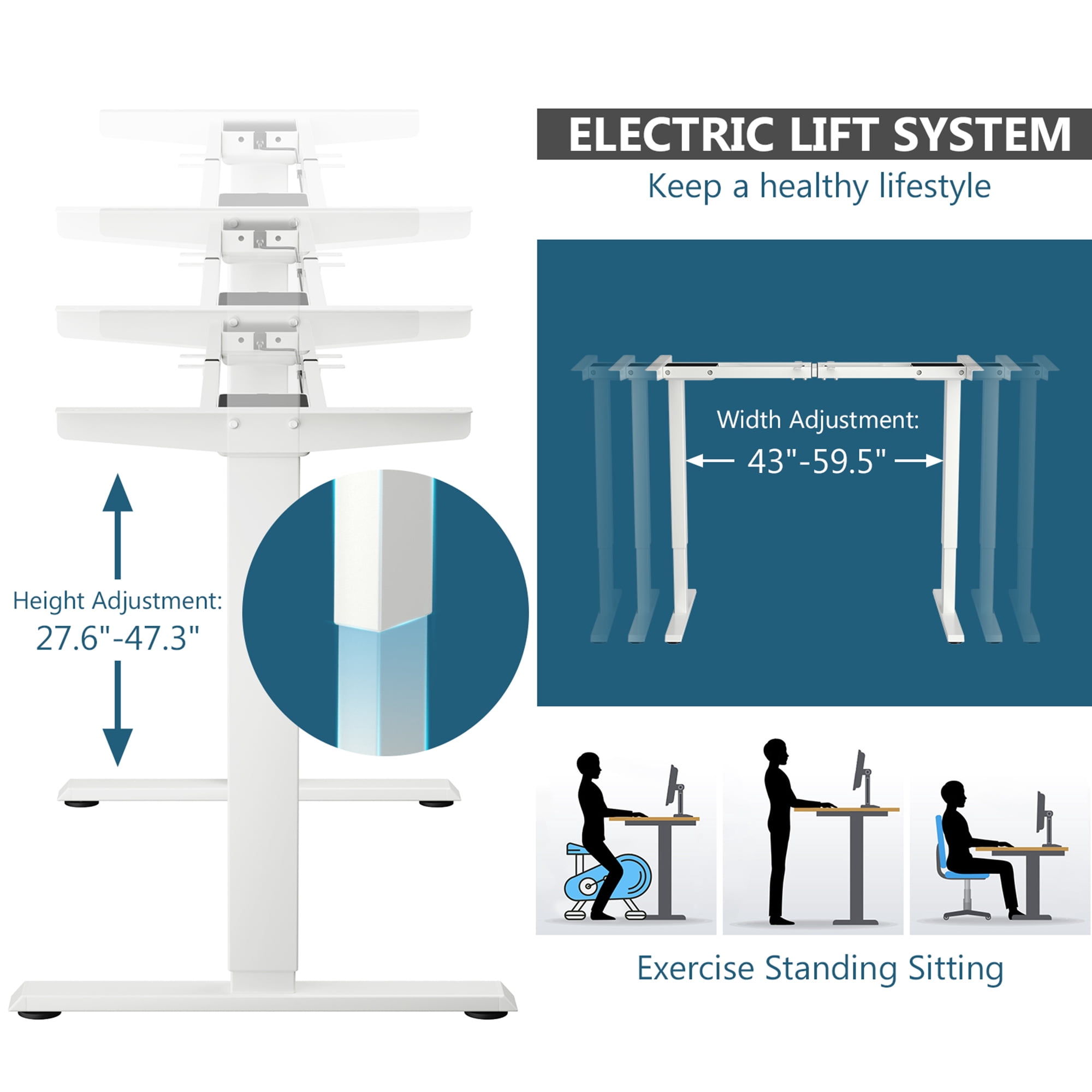 Gymax Dual-Motor Standing Desk Frame Workstation Base w/ Adjustable Height & Width White
