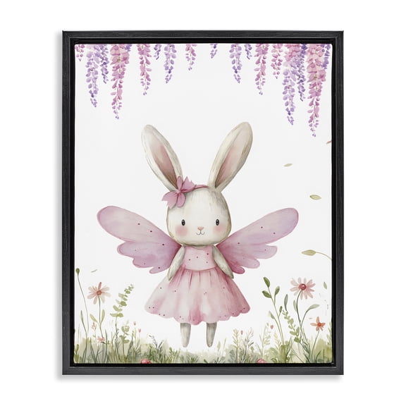 Stupell Industries Eclectic Woodland Bunny Forest Fairy Black Floating Frame Canvas Art, 17 x 21, by LSR Design Studio