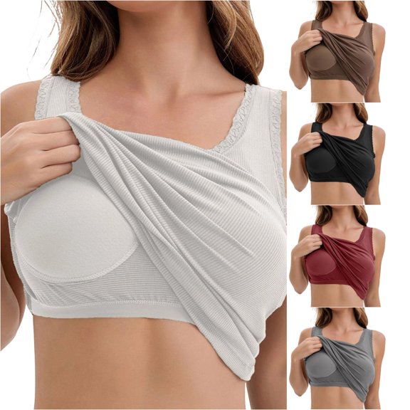 SGMVNU Women's Ribbed Sleeveless Tank Tops with Built in Bra, Lace Cowl Neck Casual Shirts Basic Camisole Undershirt, White, Size 2XL