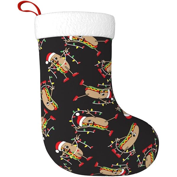 wonima02 Hotdog Christmas Stocking,17.7" Xmas Fireplace Hanging Stockings Decoration Stockings for Family Holiday Party Decoration(1 Piece)