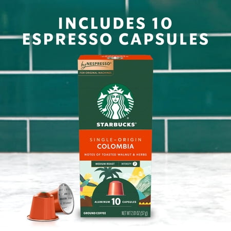 STARBUCKS AT HOME STARBUCKS BY NESPRESSO ORIGINAL LINE, COLOMBIA, MEDIUM ROAST NESPRESSO PODS, 10 COUNT