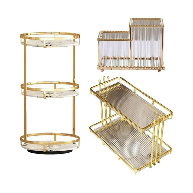 Organizador de Maquillaje, Caja de Almacenamiento Grande, Soporte de Maquillaje para Perfumería + de Especias para Baño, Encimeras de Baño, Estilo B