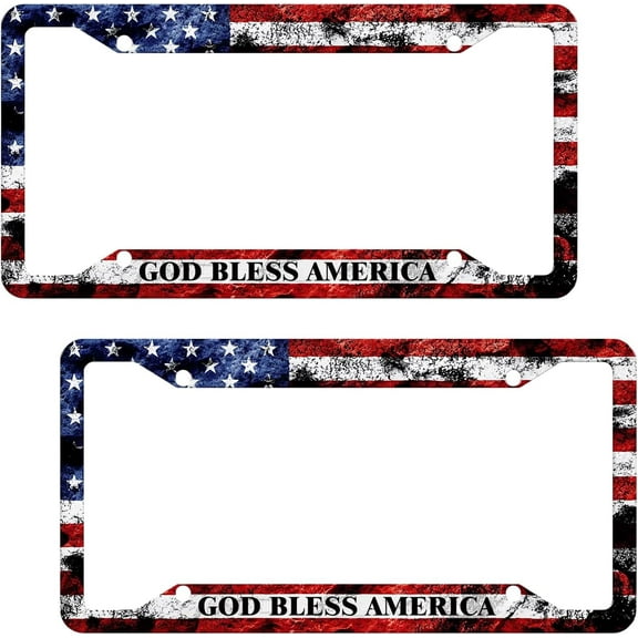 American Flag License Plate Frames, Aluminum Metal Personalized License Plates, 2 Pack Vintage License Plate Frame for US Standard Vehicles with 4 Holes 4 Screws
