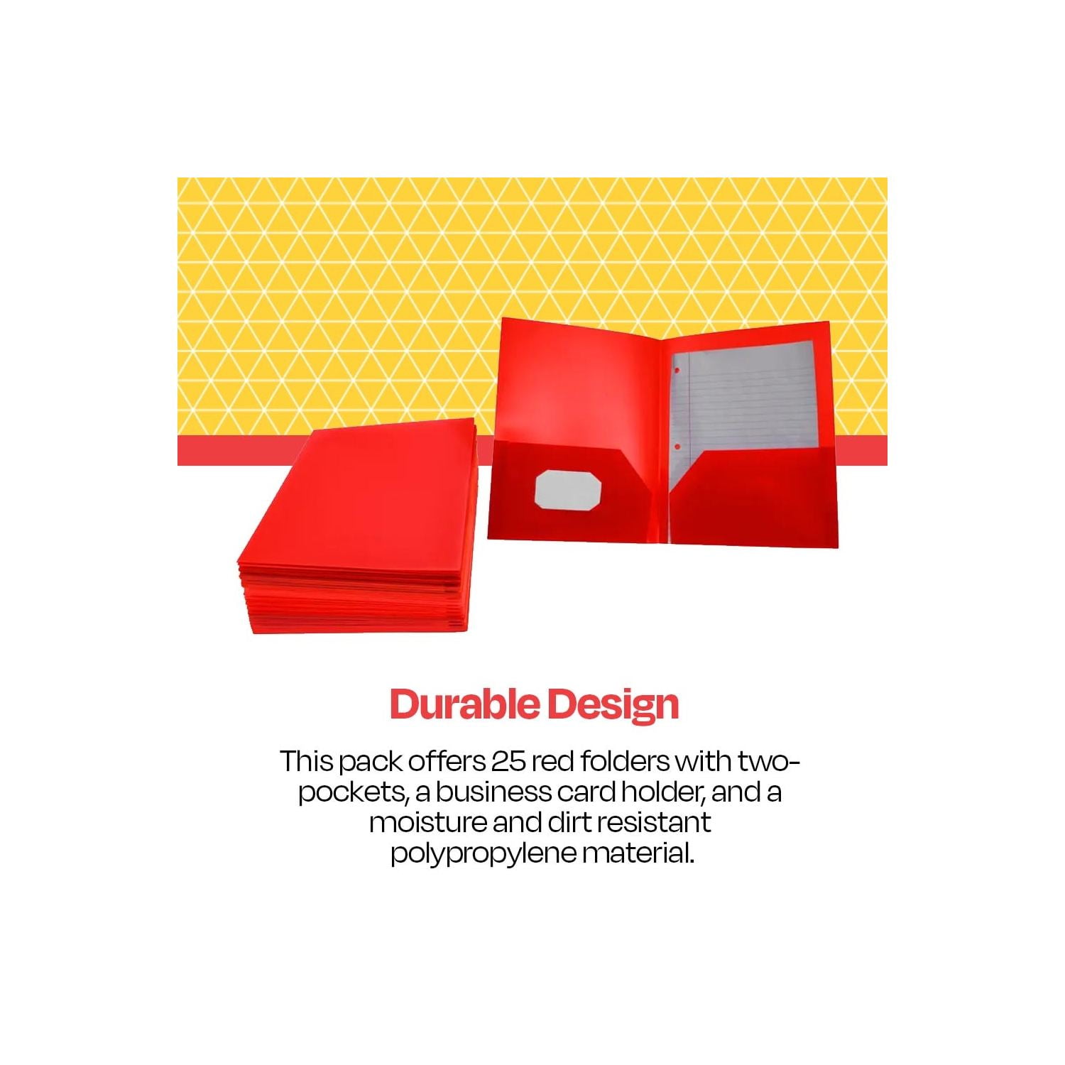 School Smart 2019637 Heavyweight Two-Pocket Poly Folder, Red - Pack of 25
