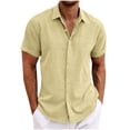thumbnail image 1 of EGNMCR Men's Lapel Button Open And Close Solid Color Shirt Top Short Sleeve Lapel Top/Shirt, 1 of 5