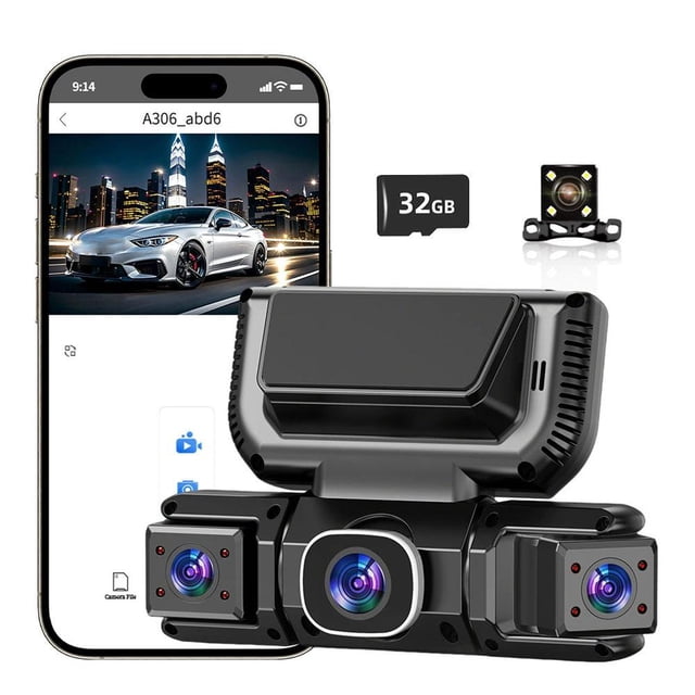 3-Channel Dash Cam Front Rear and Inside, 4-in-1 Car Camera with Built-in WiFi, Vision, Loop Night FHD, 1080P WDR G