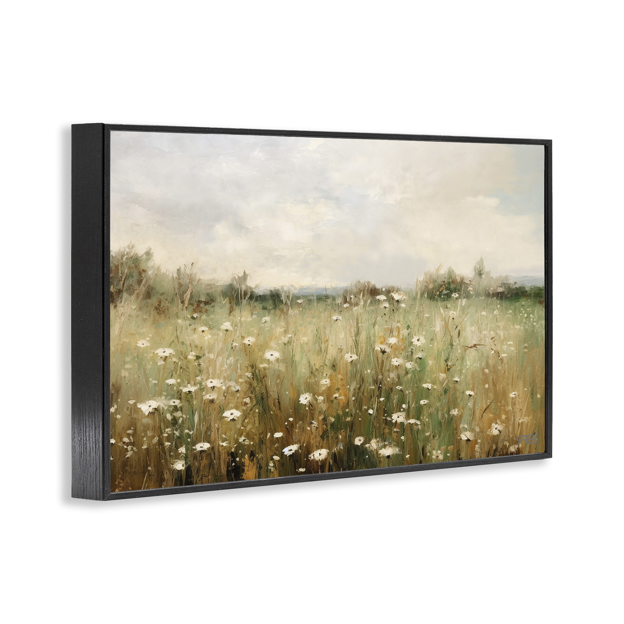 Stupell Industries Country Daisy Field Landscape Painting Black Framed Art Print Wall Art, 30 x 20