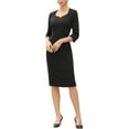 thumbnail image 2 of Work Midi Dresses for Women's 3/4 Sleeve Sweet Heart Neck Hight Waist Office Dress M Black, 2 of 6